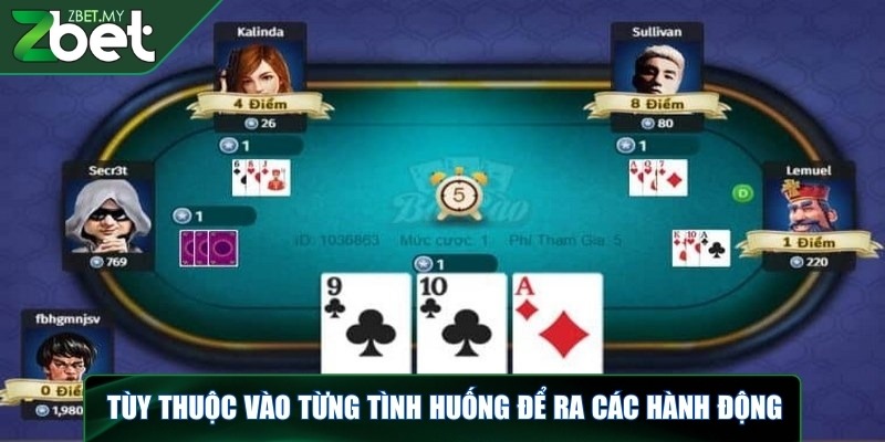 Đánh bài cào - Bí quyết chinh phục tựa game hấp dẫn tại ZBET 3 Tùy thuộc vào từng tình huống để ra các hành động