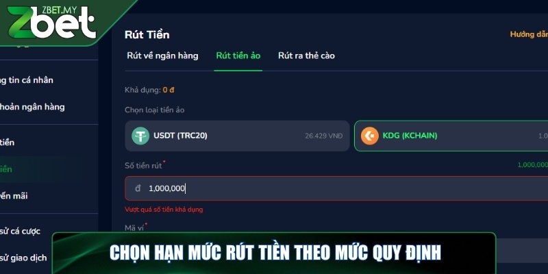 Chọn hạn mức rút tiền theo mức quy định