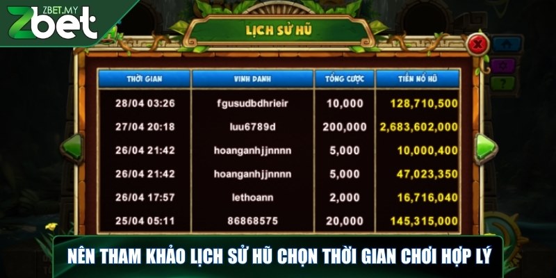 Nên tham khảo lịch sử hũ chọn thời gian chơi hợp lý